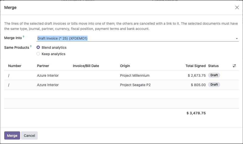 Merge draft invoices