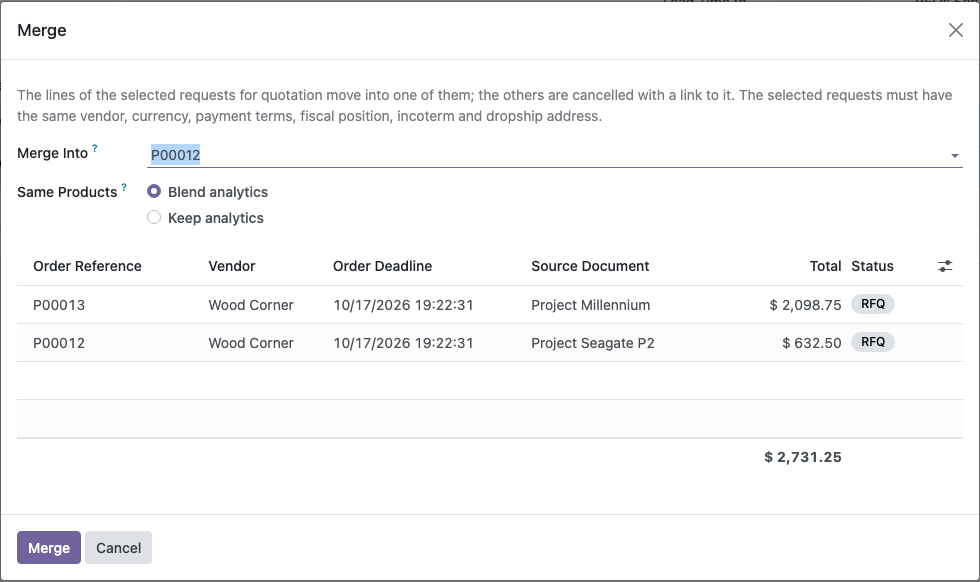 Merge requests for quotation