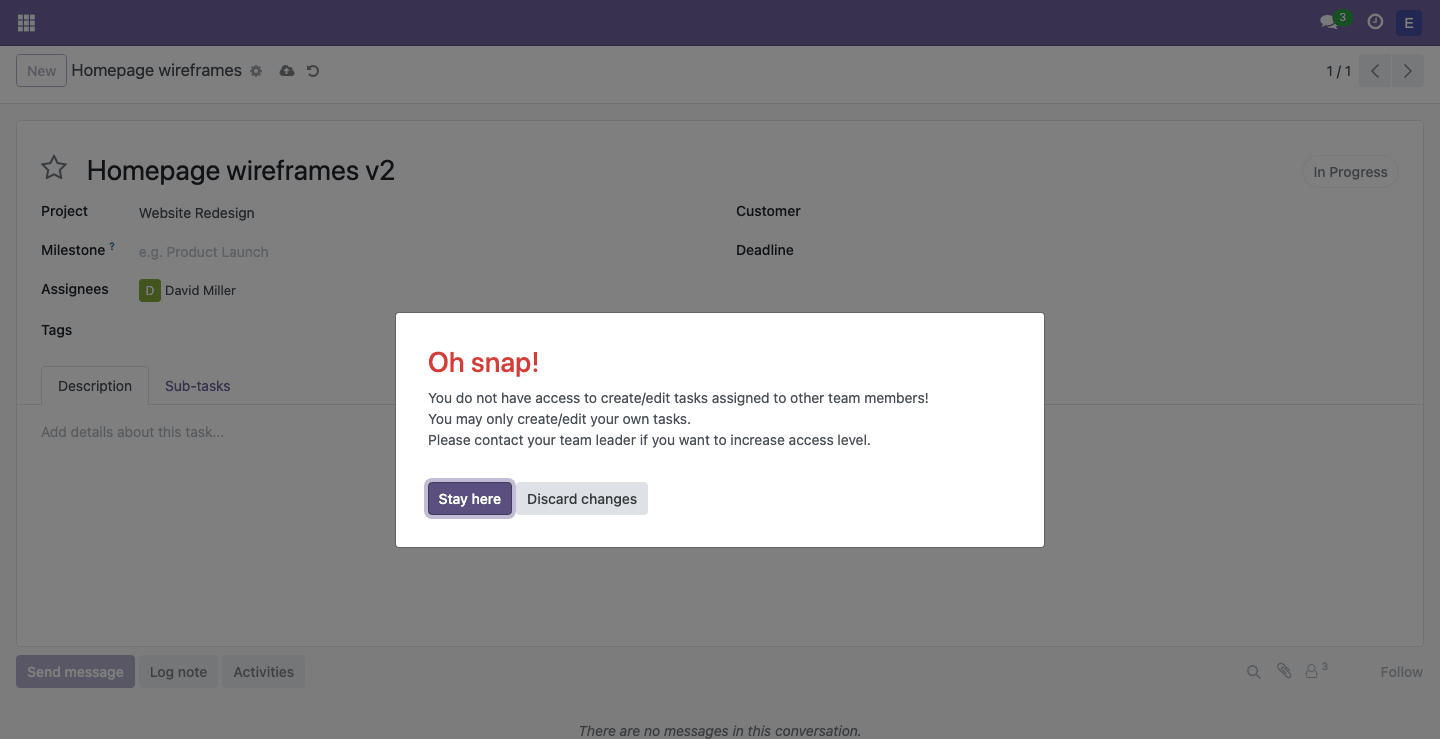 Access error for a member with an insufficient access level